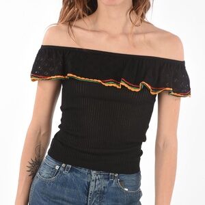 NWOT Red Valentino Women’s Black Ribbed Off The Shoulder Top, Size Small